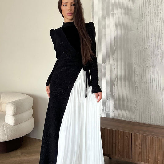 Women's Long-sleeved Panels Fake Two-piece Dresses