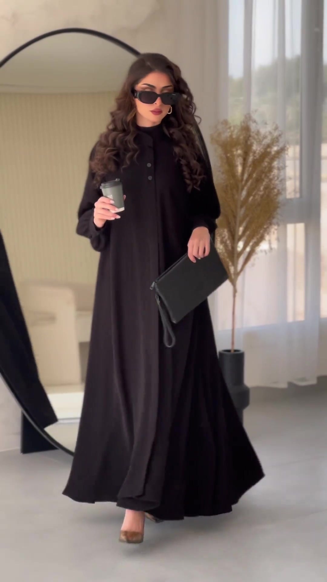 Button Neck Wide Hem Maxi Dress
