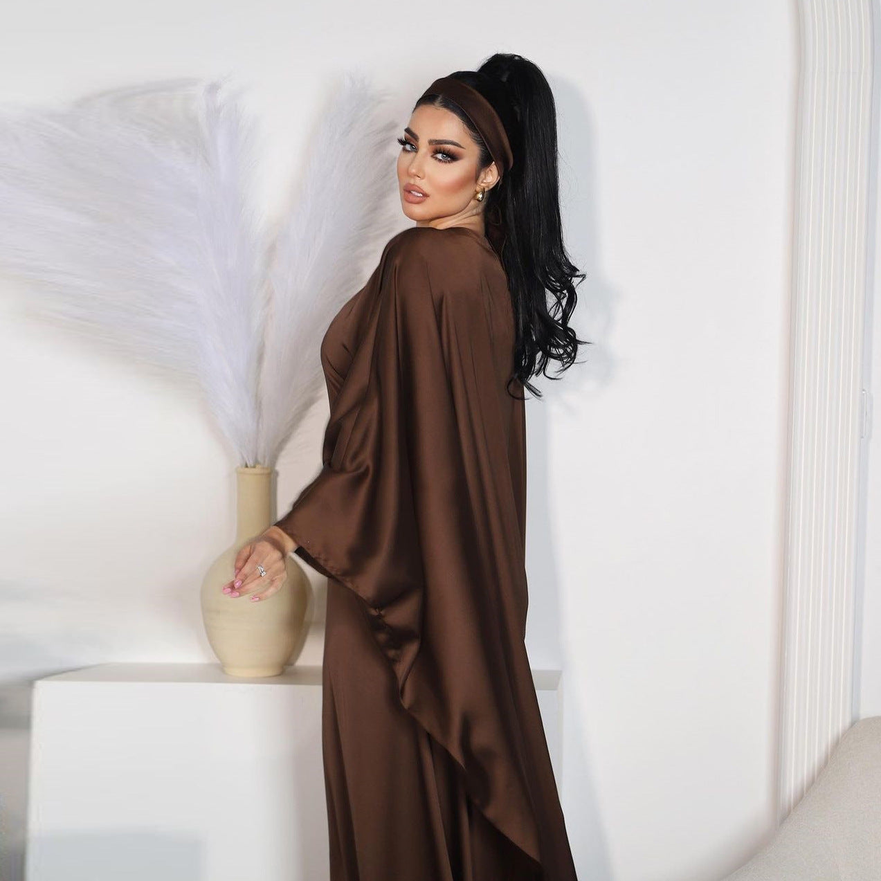 Elegant Muslim Women's Beautiful Coffee Abaya Dress