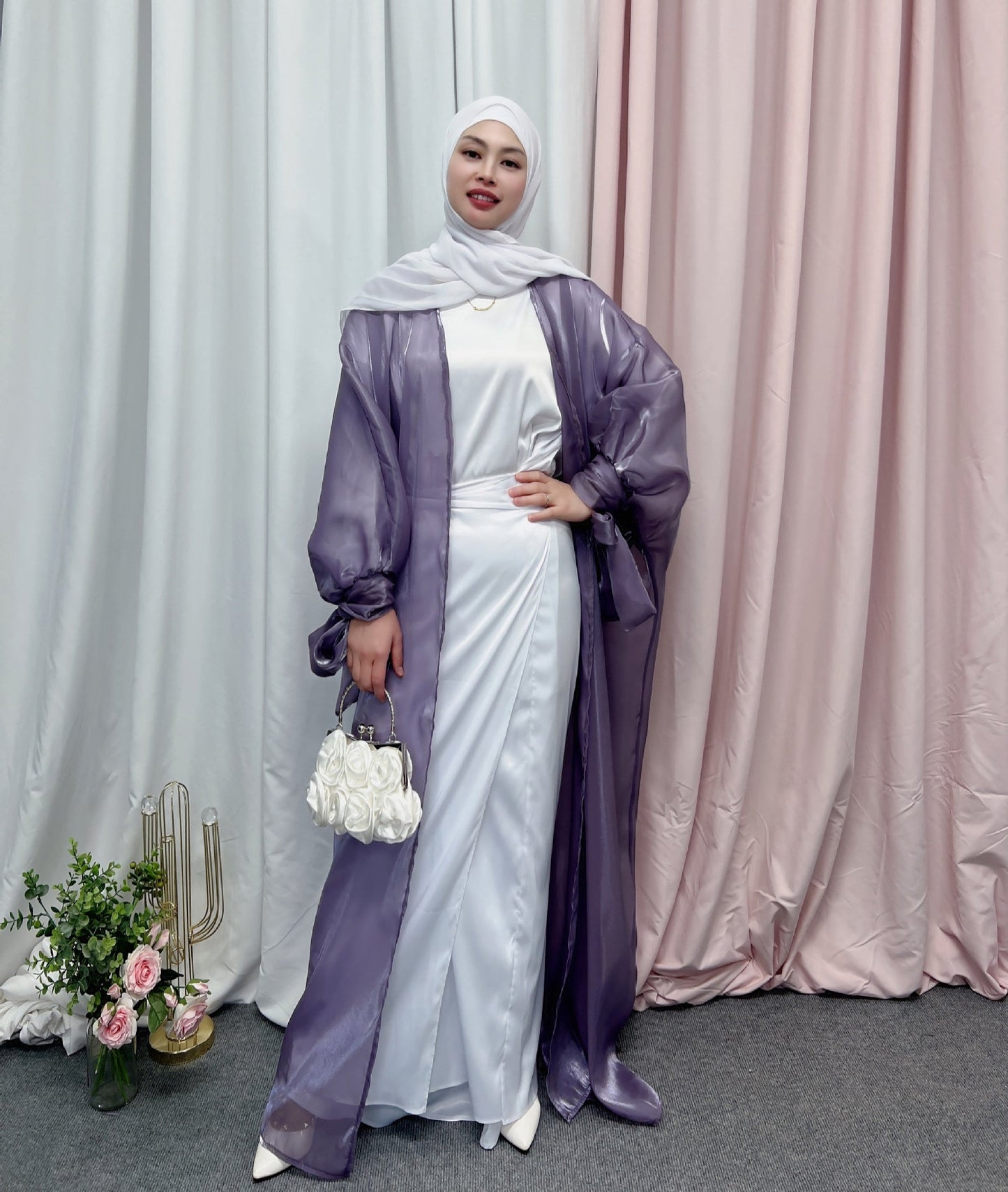 Bubble Sleeve Open Abaya Elegant Robe Dress