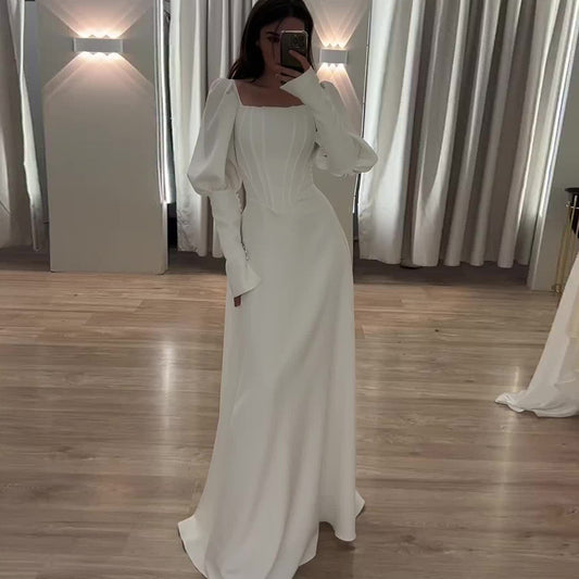 Long-sleeved Waist-cinching Midi Dress