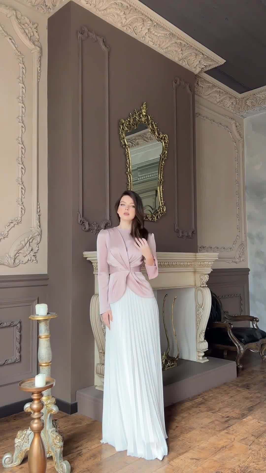 Women's Pressed Pleated Long-sleeved Dress