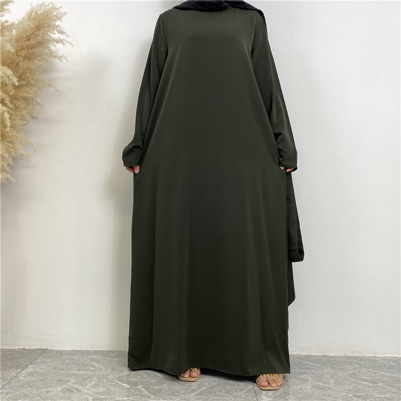 Women's Plain Lace-up Pocket Abaya Dress