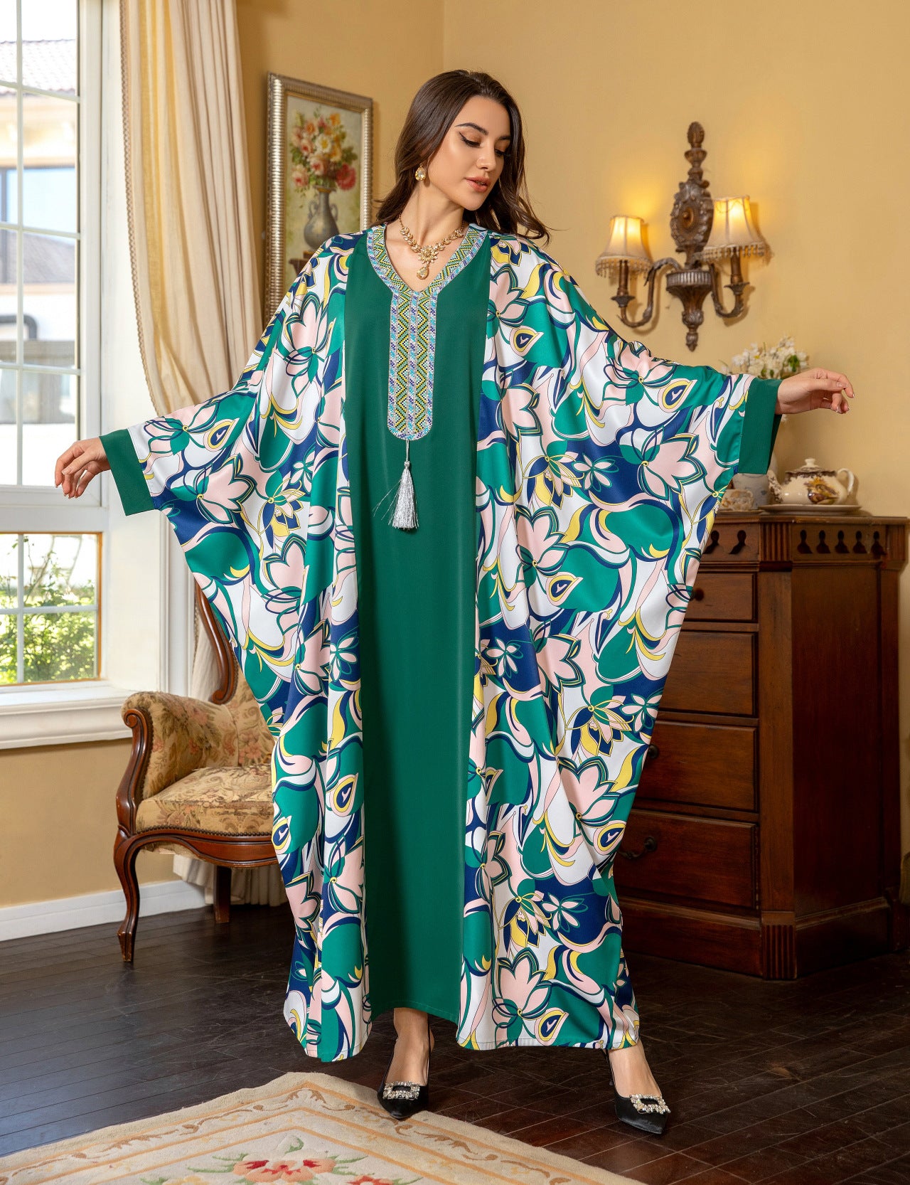 Elegant Long Sleeve Maxi Dress - Green