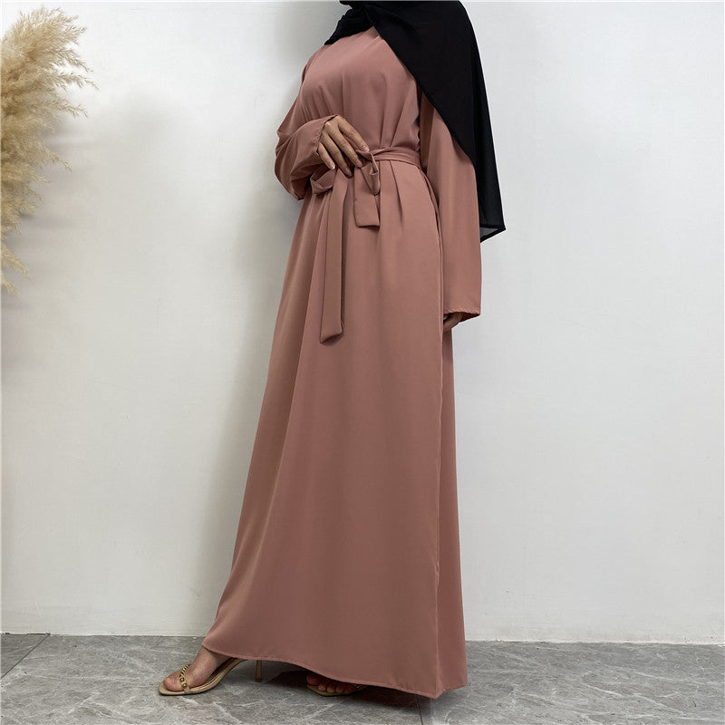 Women's Plain Lace-up Pocket Abaya Dress
