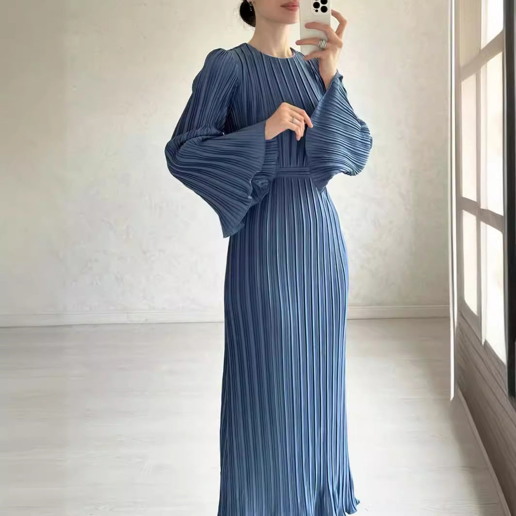 Women's Pleated Flared-sleeved Mixi Dress