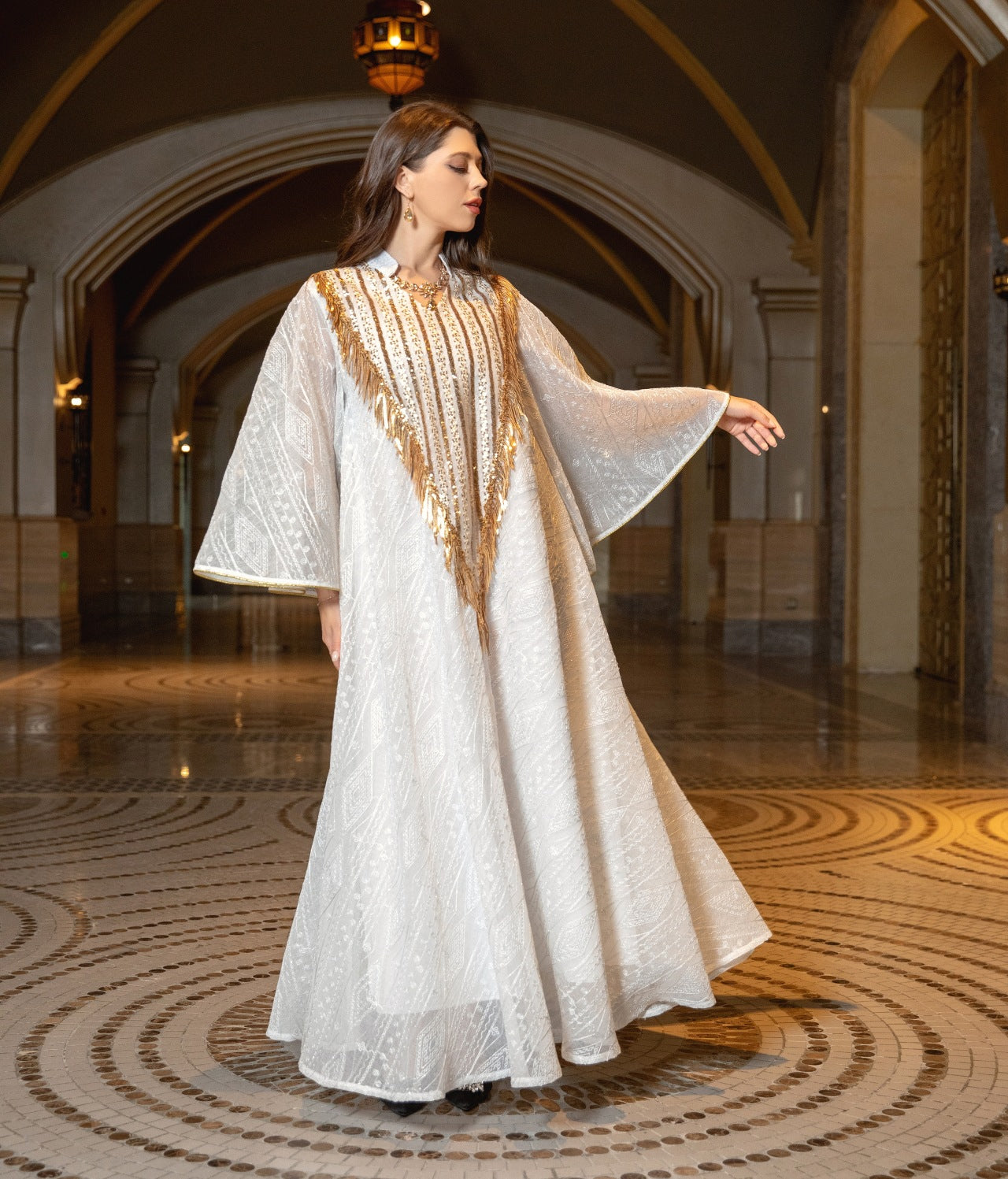 Holy Flared Sleeves Wide Dress - White