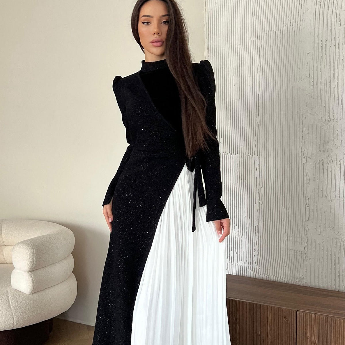 Women's Long-sleeved Panels Fake Two-piece Dresses