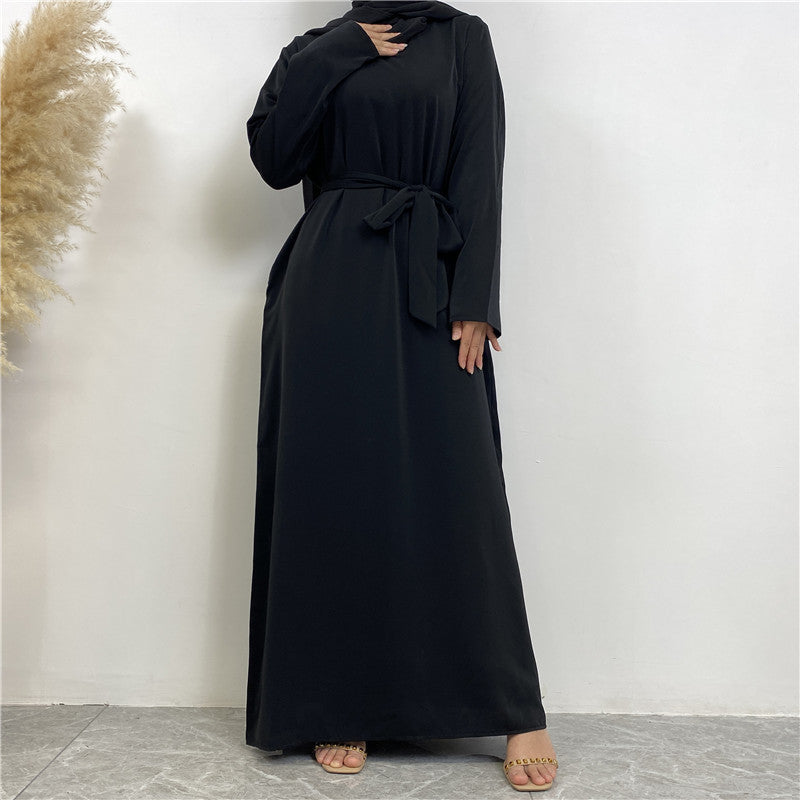 Women's Plain Lace-up Pocket Abaya Dress