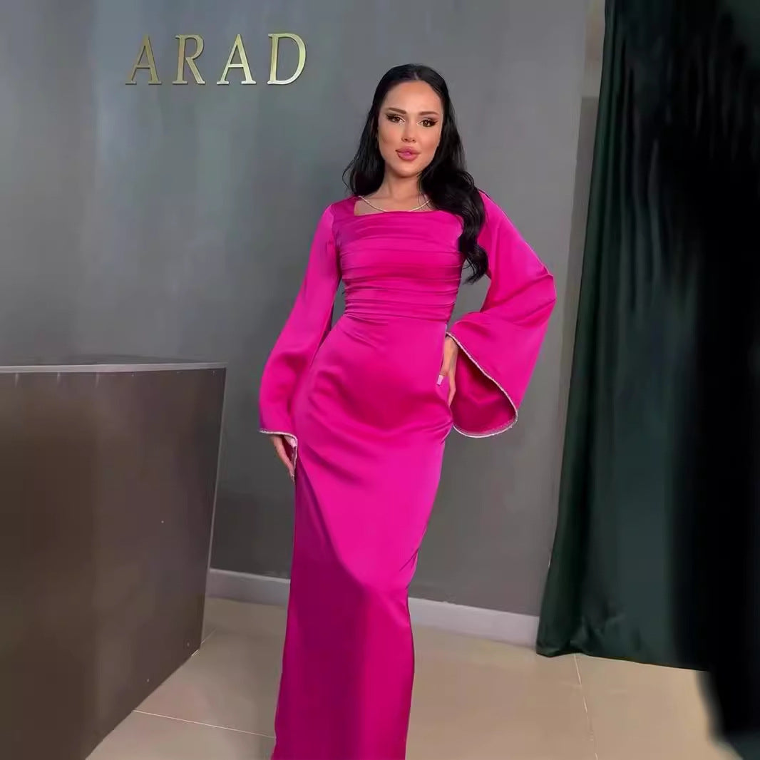 Women's Long-sleeved Satin Slim Dress