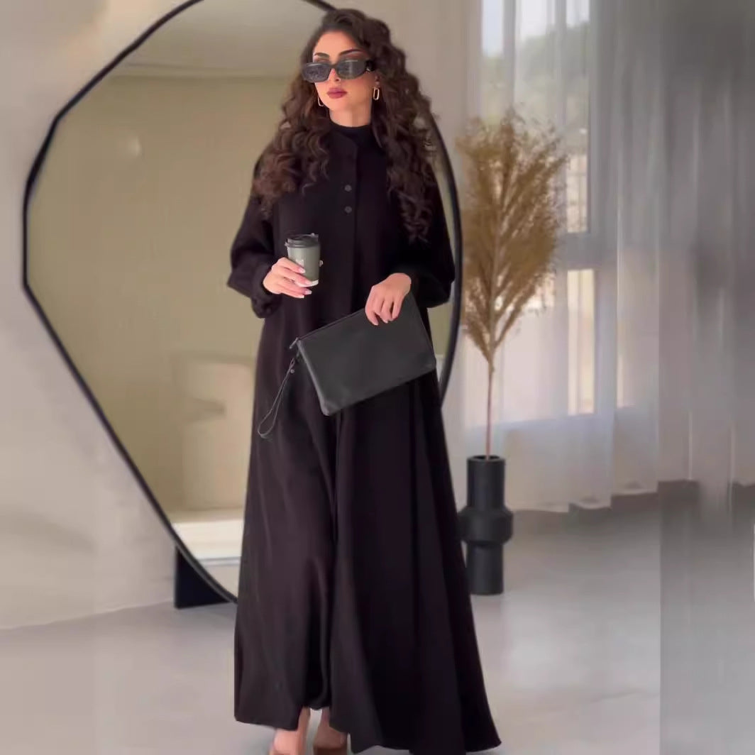 Button Neck Wide Hem Maxi Dress