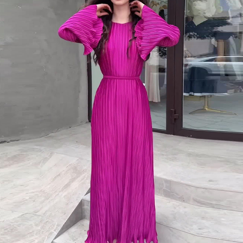 Women's Pleated Flared-sleeved Mixi Dress