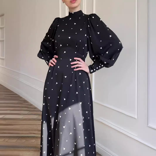 Loose-fitting Lace-up Floral Satin Dress