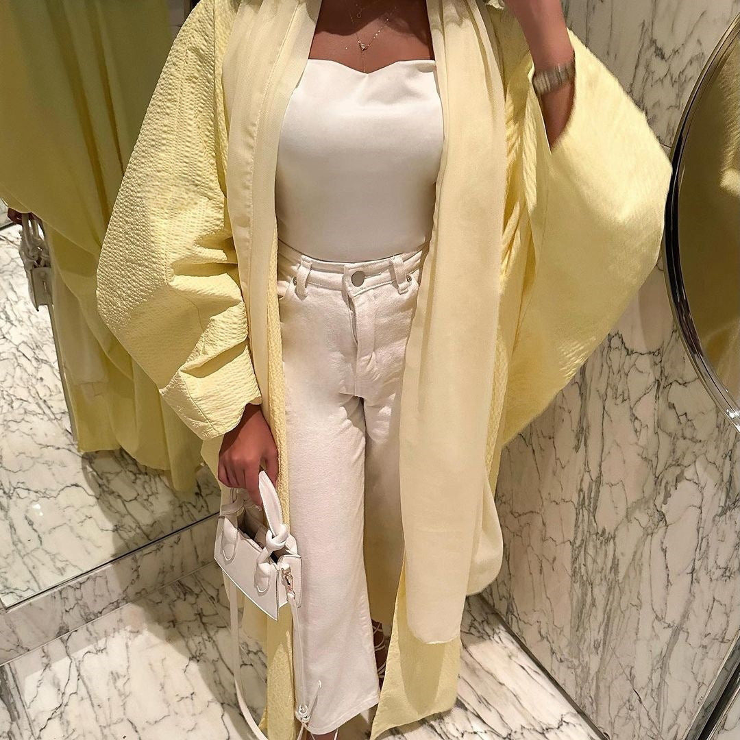 Stylish Yellow Open Front Abaya