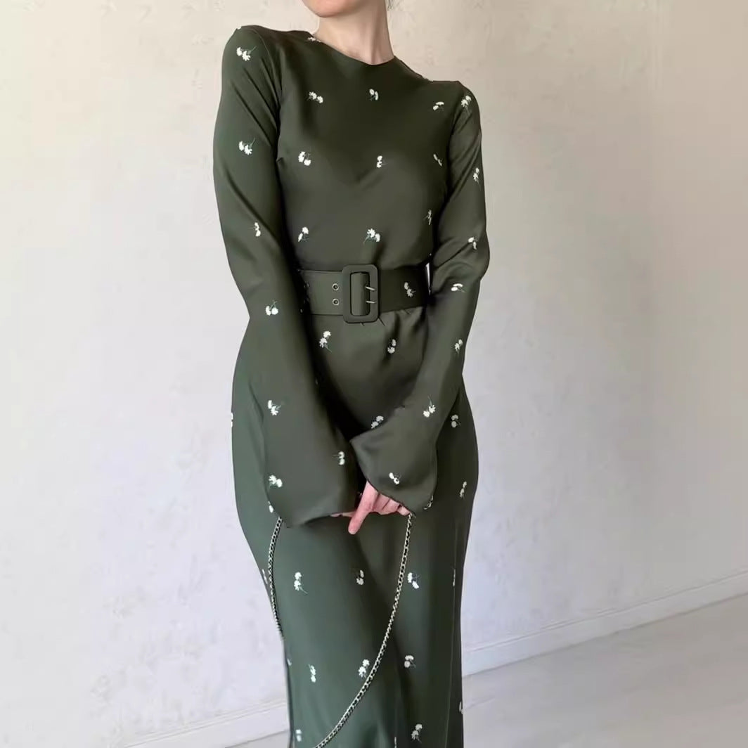 Women's Long-sleeved Slim Ruffled A-line Dress