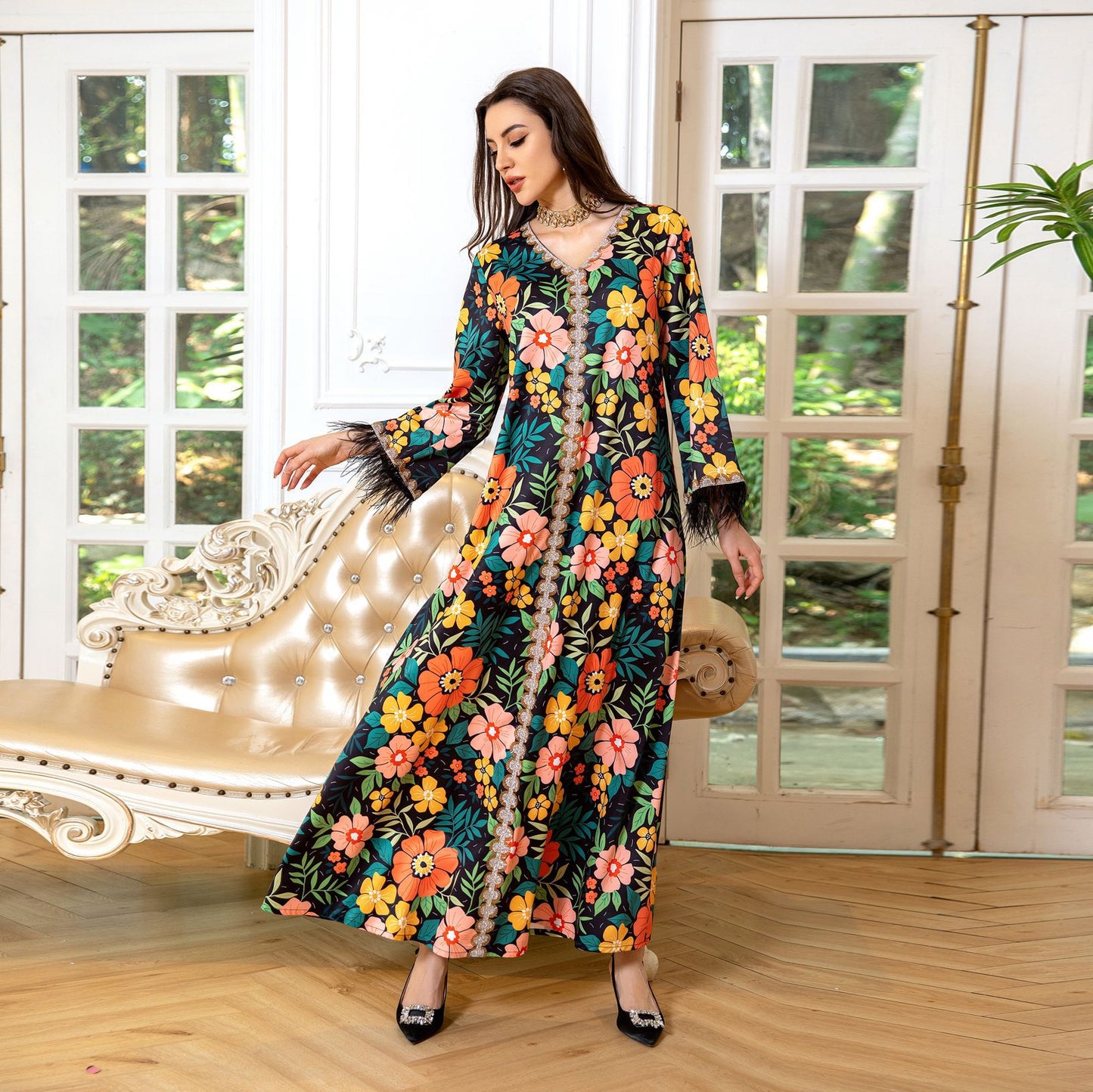 Beautiful Long Sleeve Floral Maxi Dress - Floral