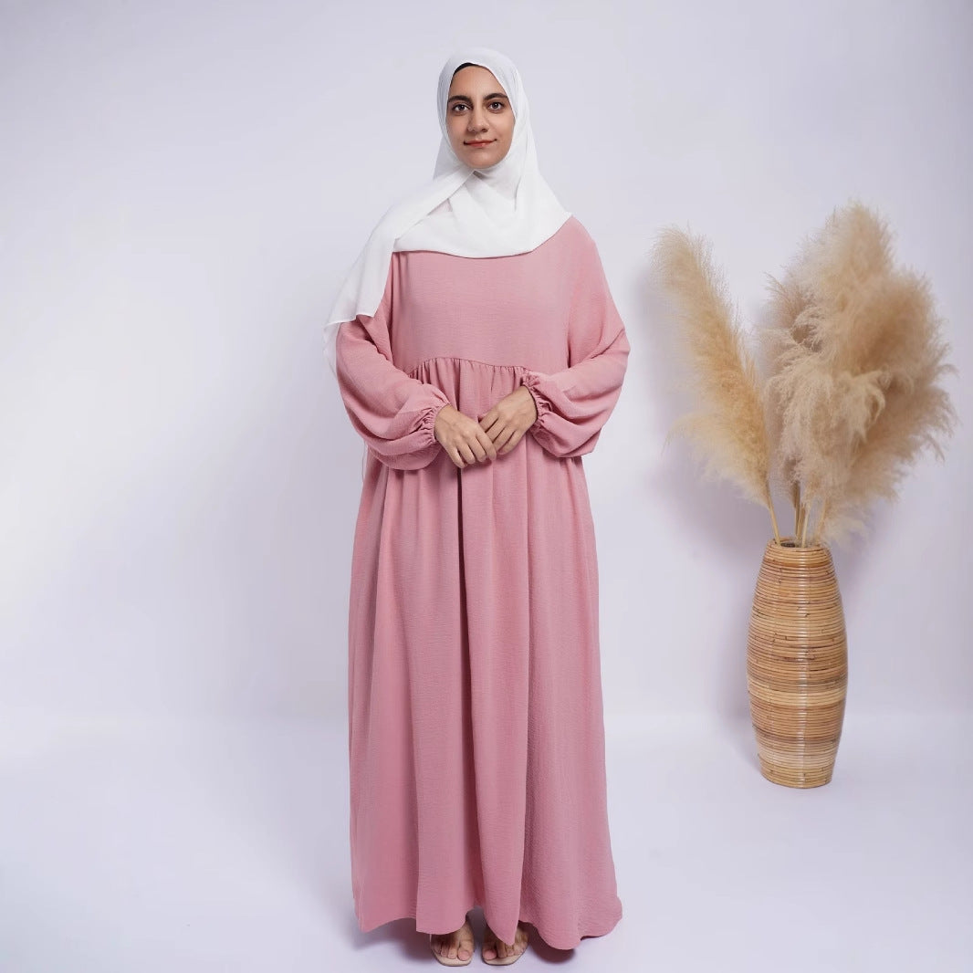 Waist Small Gathering Loose Solid Abaya
