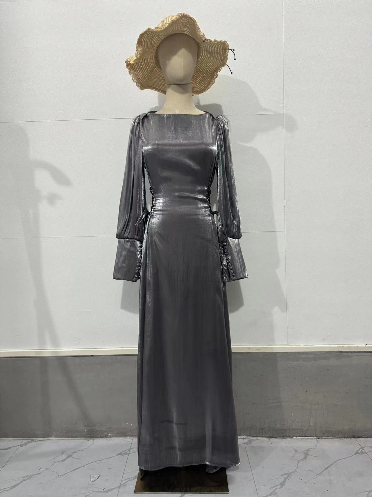 Women's Long-sleeved Satin Slim Tie Dress