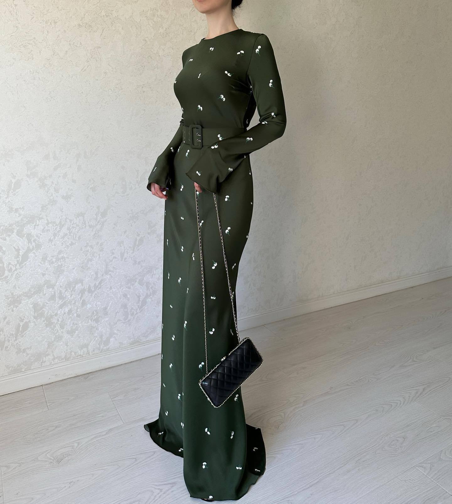 Women's Long-sleeved Slim Ruffled A-line Dress