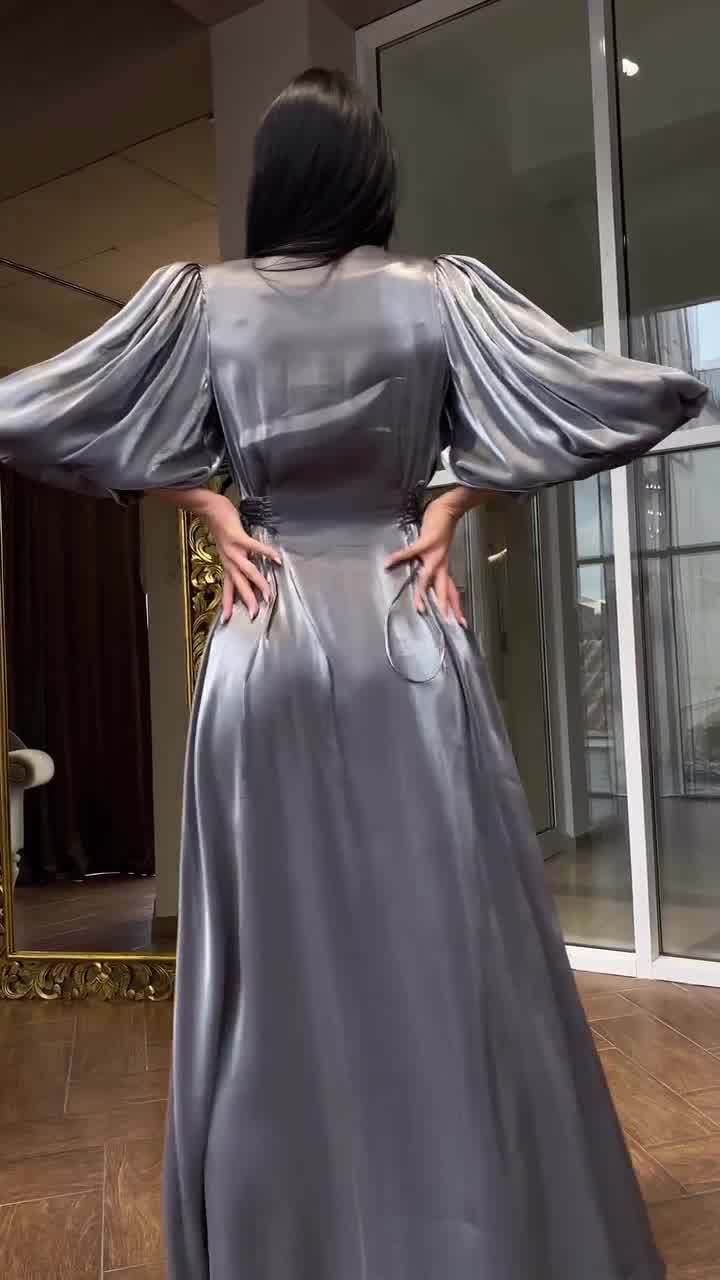 Women's Long-sleeved Satin Slim Tie Dress