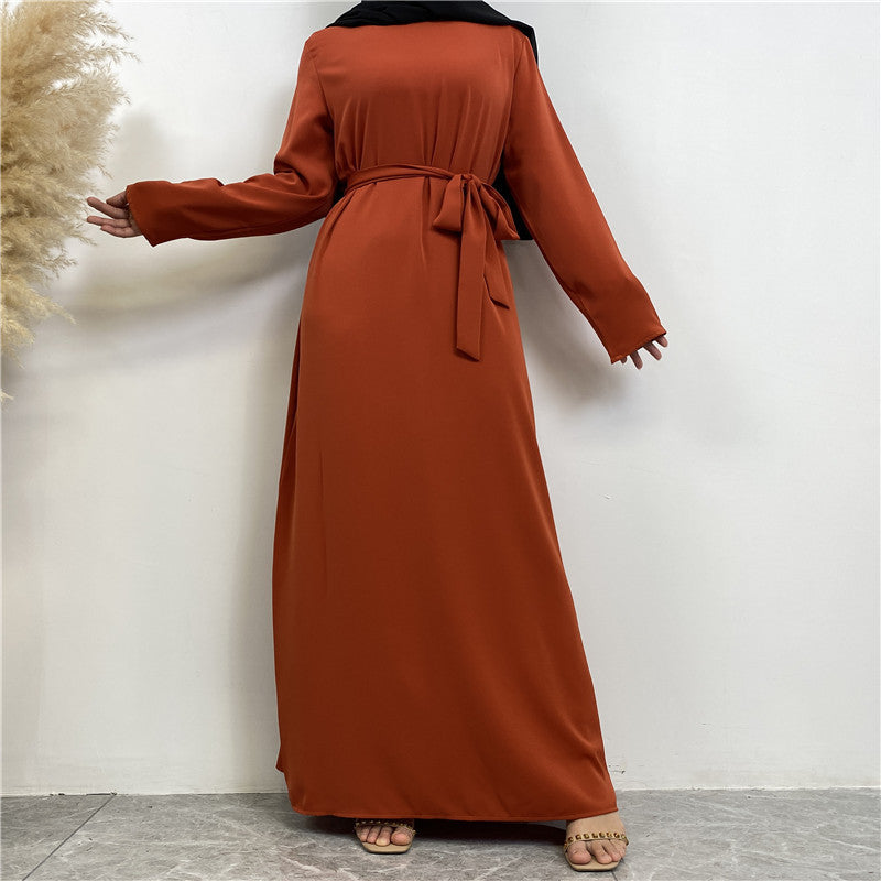Women's Plain Lace-up Pocket Abaya Dress