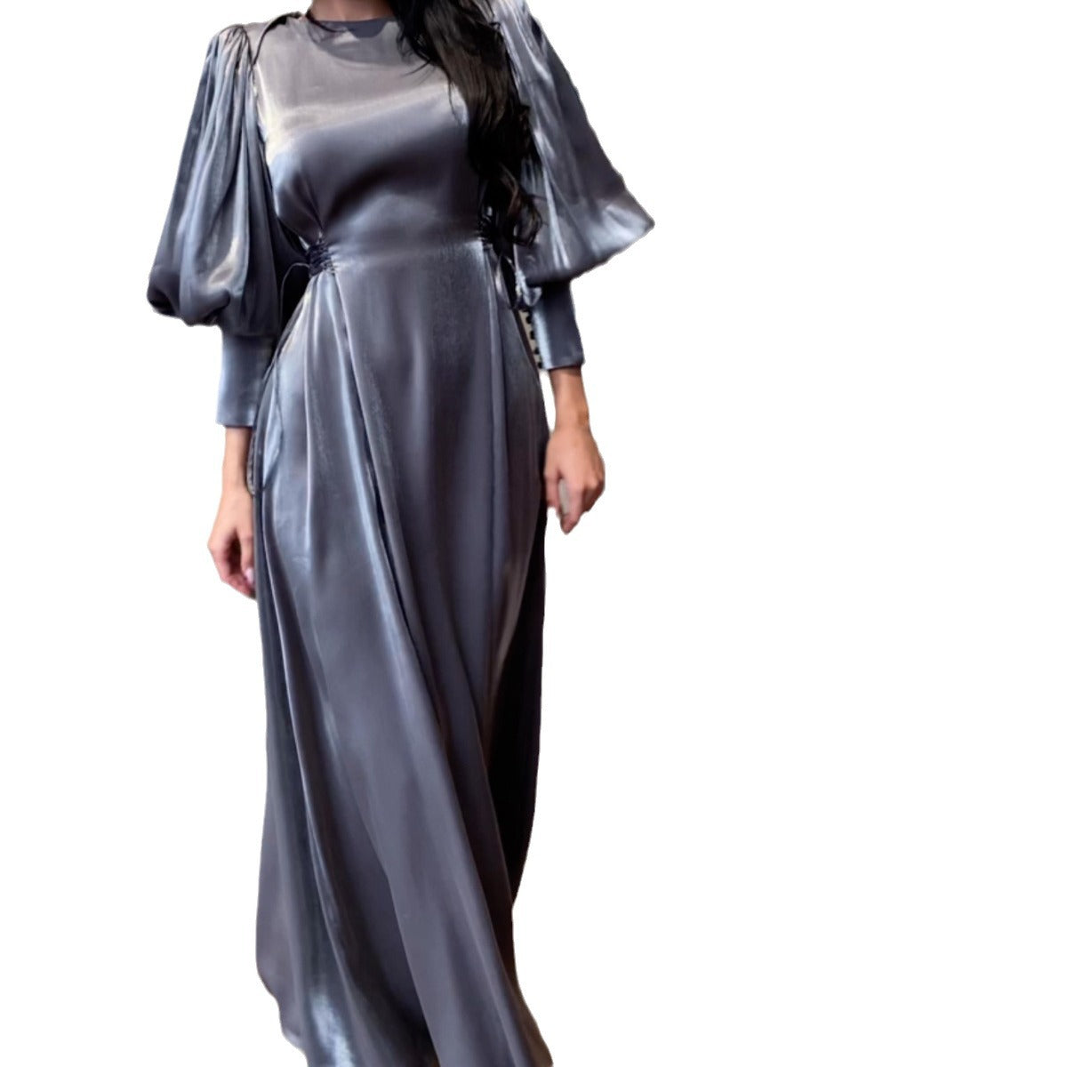Women's Long-sleeved Satin Slim Tie Dress