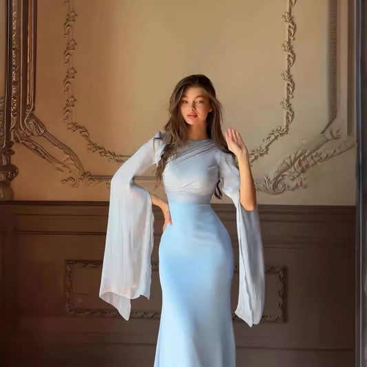 Large Swing Sleeves Satin Slim Dress