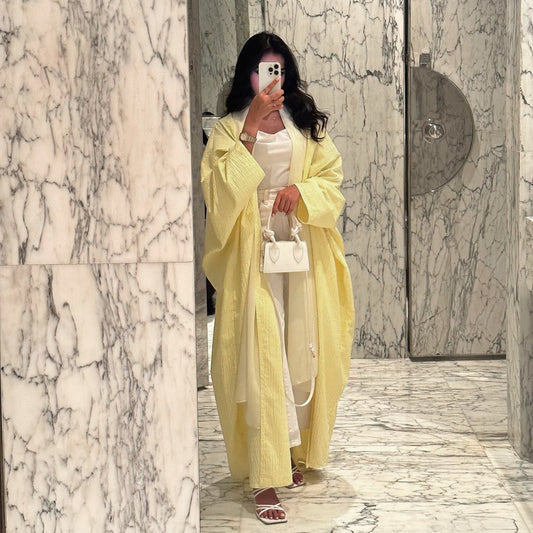 Stylish Yellow Open Front Abaya