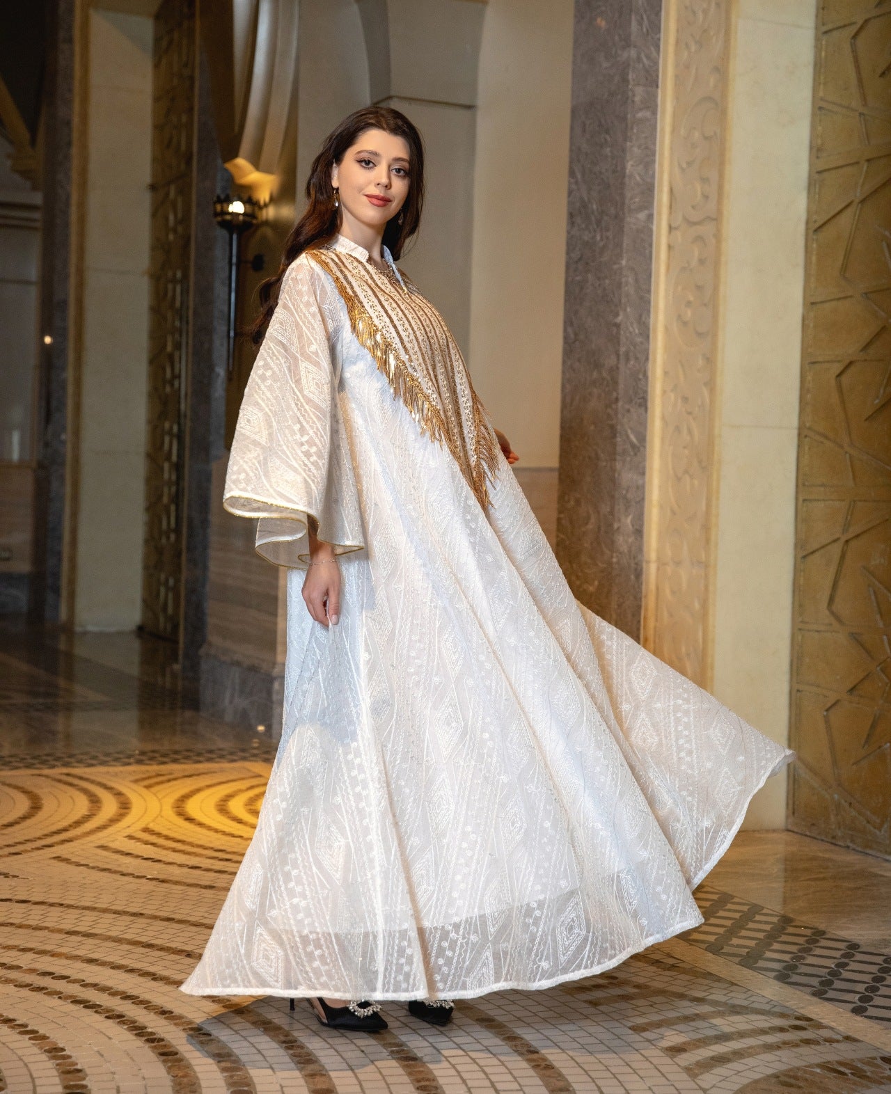 Holy Flared Sleeves Wide Dress - White