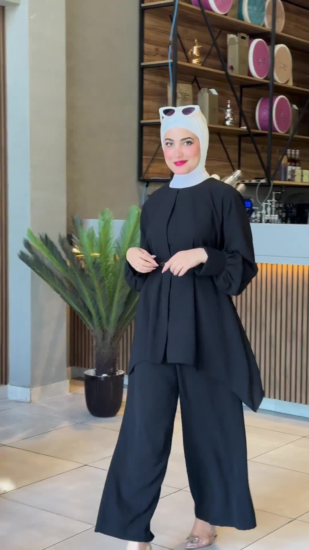 Women's Waist Cinched Bat Shirt Long-sleeved Solid Color Suit