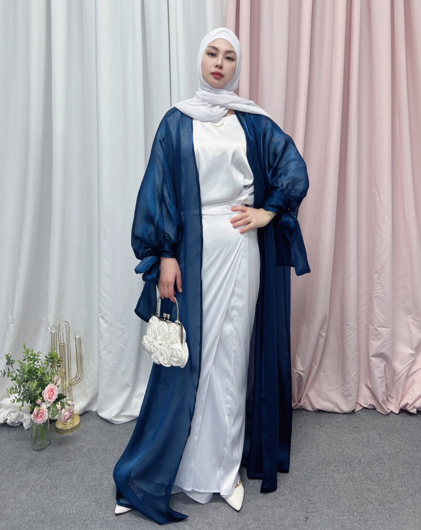 Bubble Sleeve Open Abaya Elegant Robe Dress