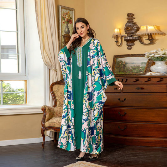 Elegant Long Sleeve Maxi Dress - Green