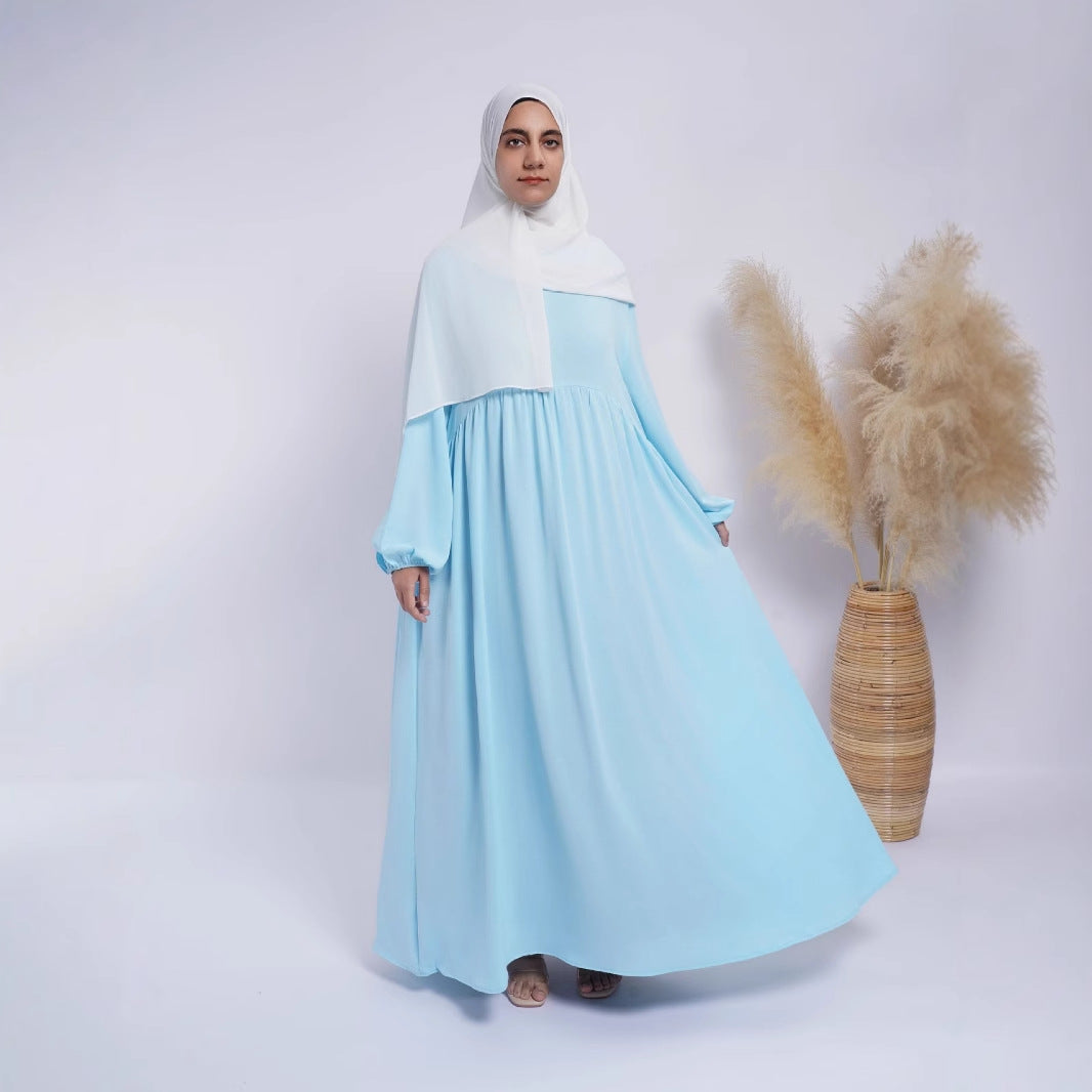 Waist Small Gathering Loose Solid Abaya