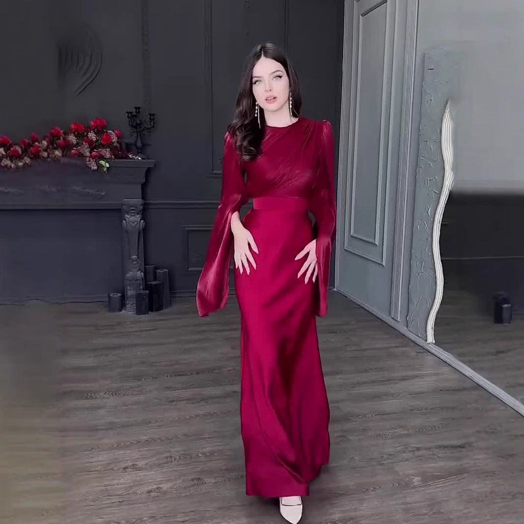 Women's Patchwork Satin Slim Dress