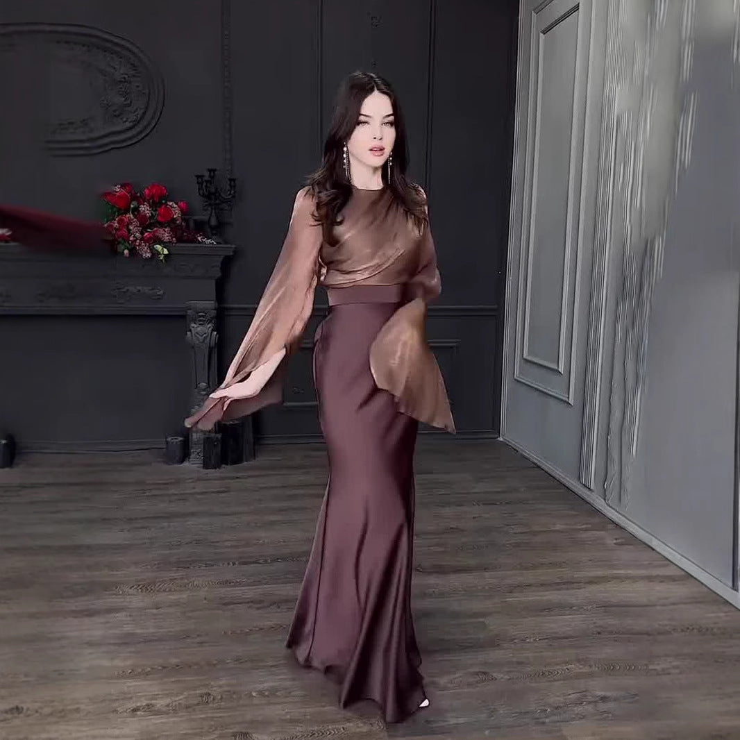 Women's Patchwork Satin Slim Dress