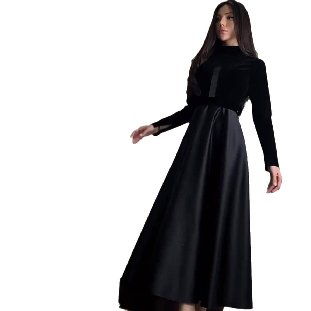 Women's Waist-cinching Round-neck Long-sleeved Dress