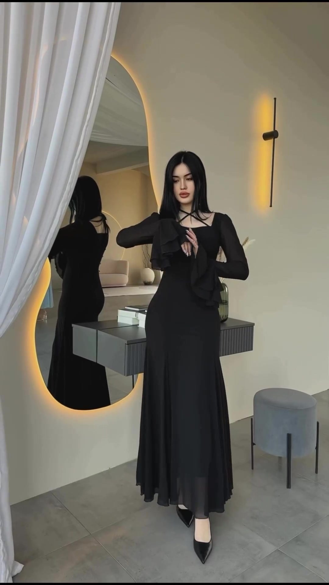 Women's Flowy Lace-up Slim Dress