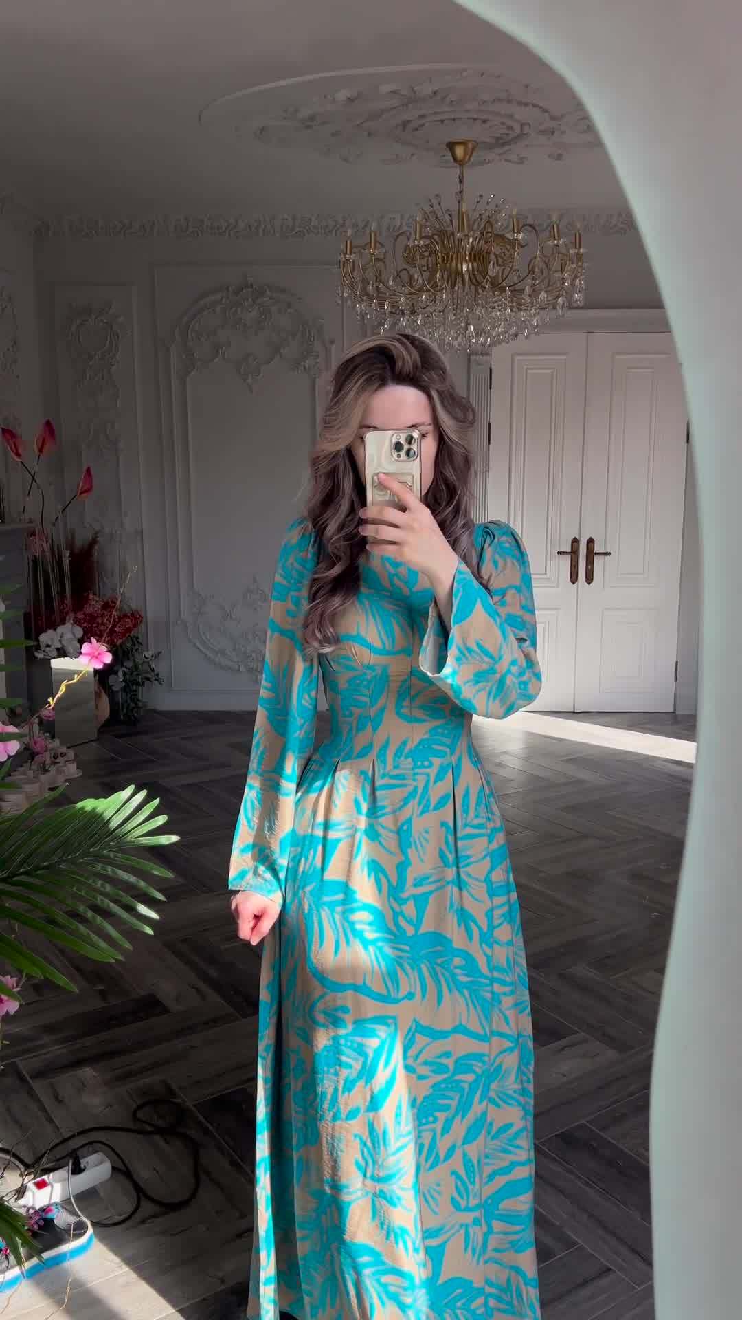 Printed Waist-cinching Midi Dress
