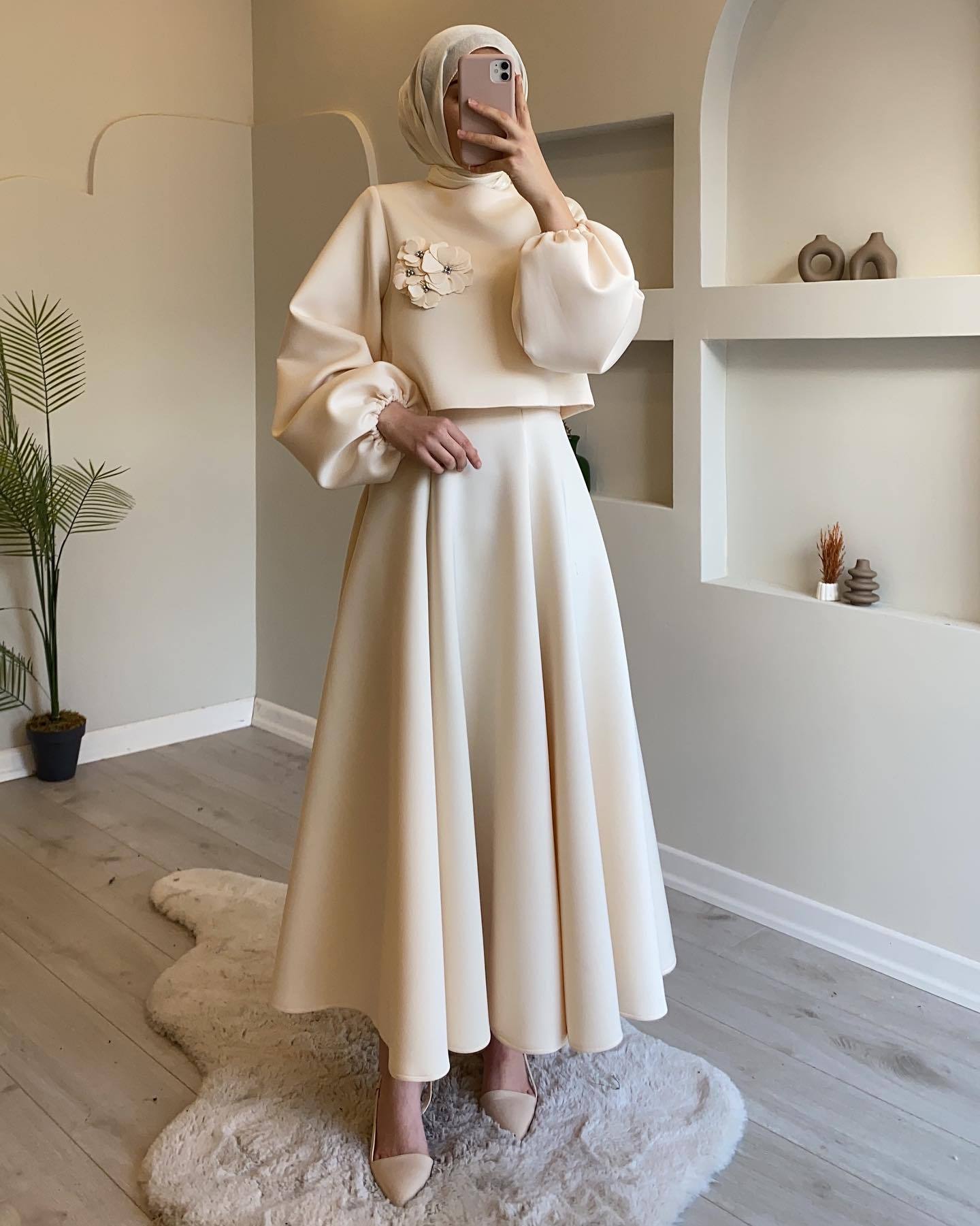 Flower Balloon Sleeve Loose Dress Two Piece Sets