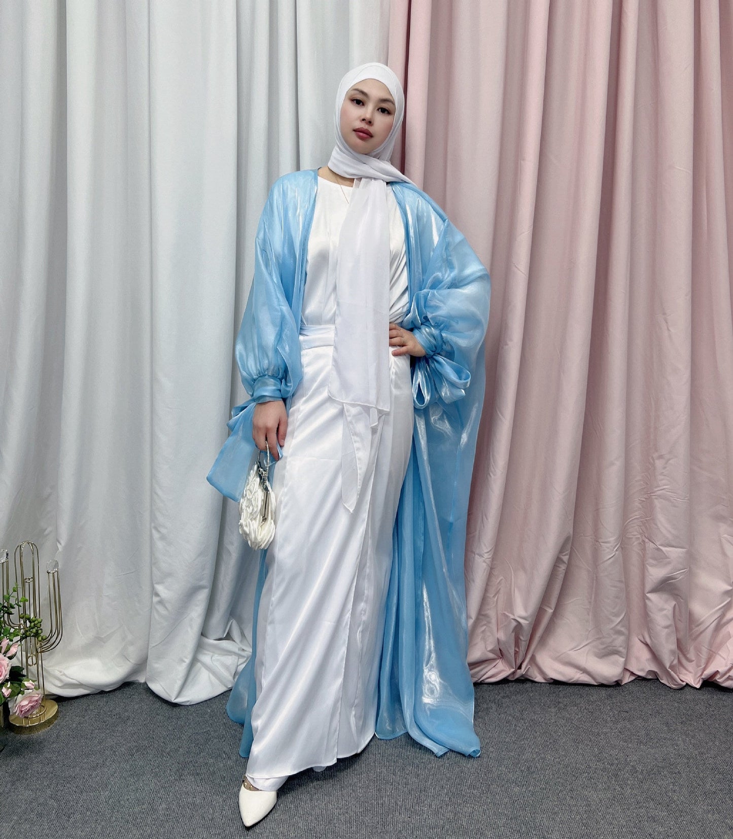 Bubble Sleeve Open Abaya Elegant Robe Dress