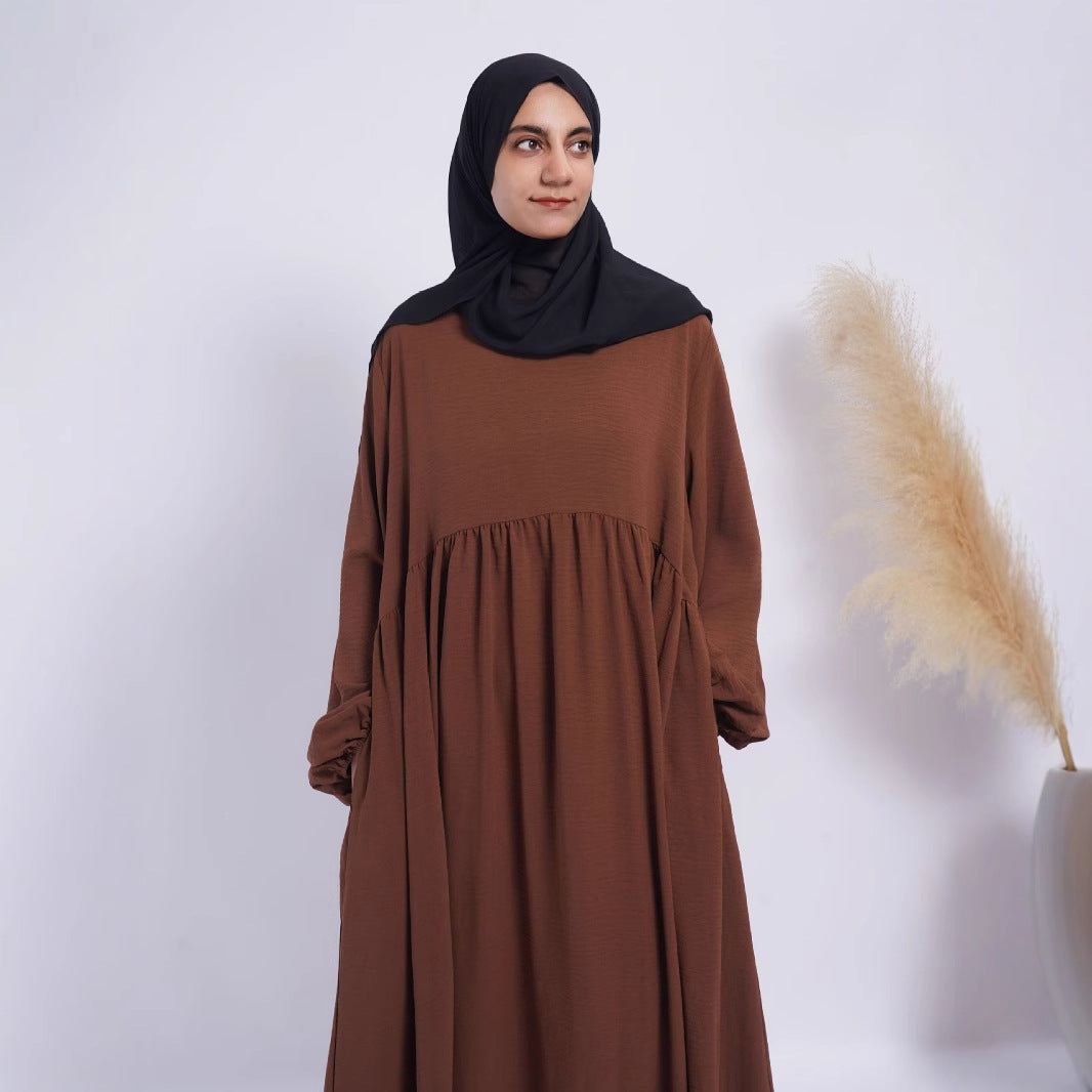 Waist Small Gathering Loose Solid Abaya