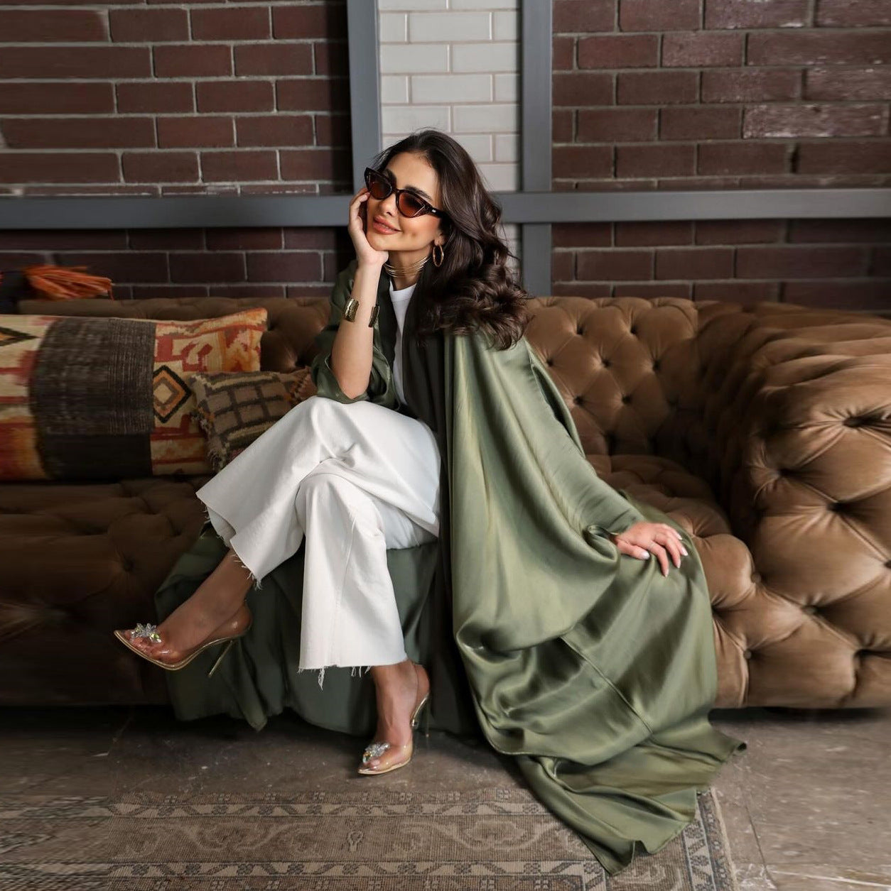 Elegant Green Open Front Abaya