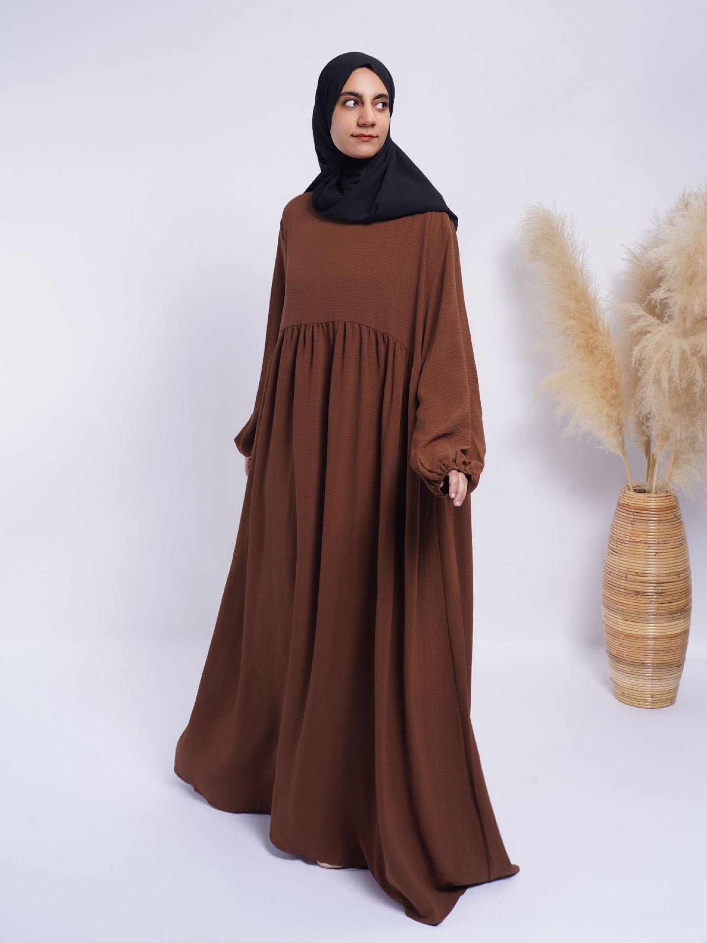 Waist Small Gathering Loose Solid Abaya