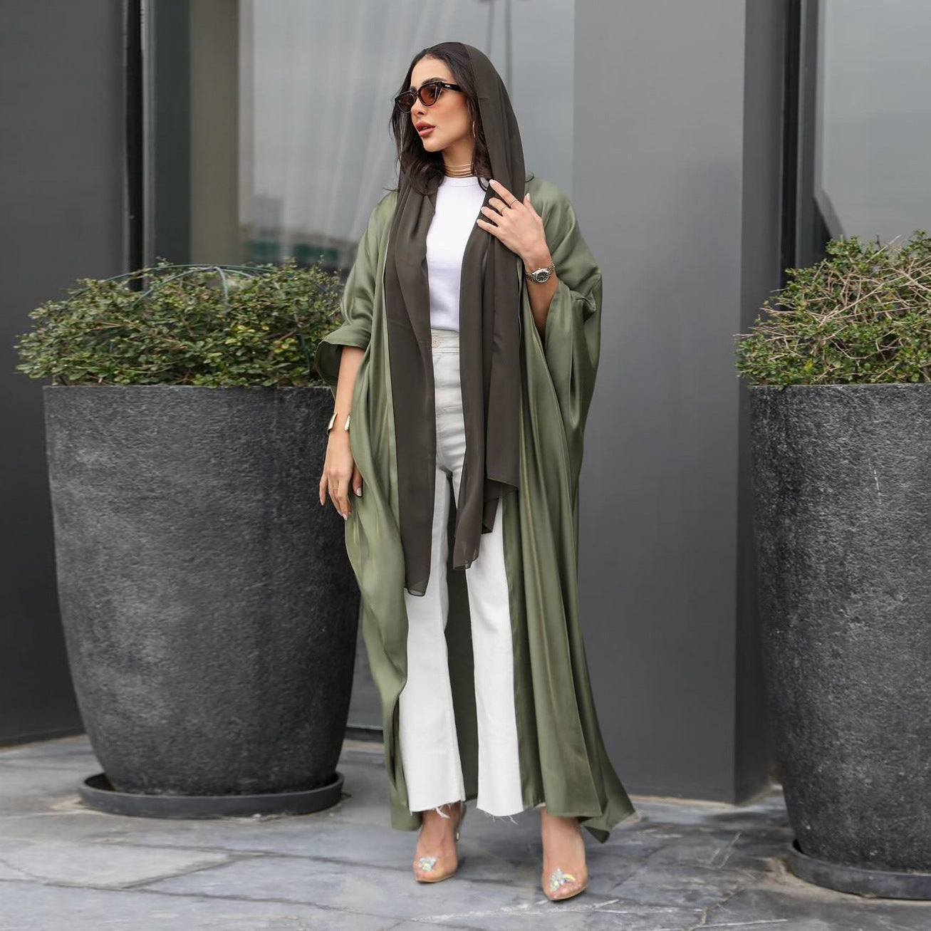 Elegant Green Open Front Abaya