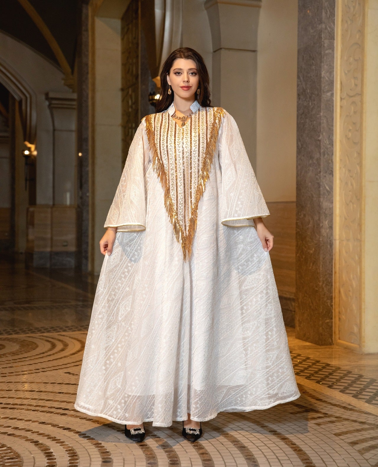 Holy Flared Sleeves Wide Dress - White