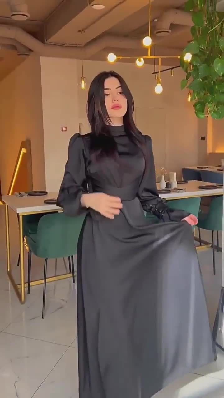 Satin Long-sleeved Waist-cinching Dress