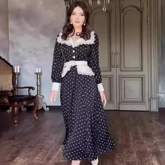 Women's Fitted Polka Dot Print Dress