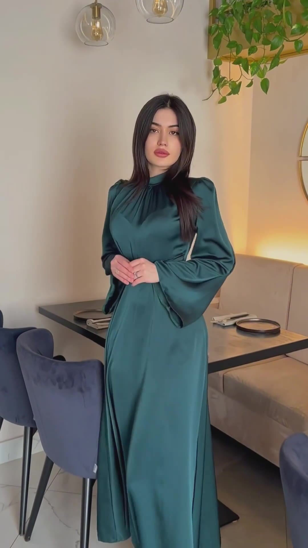 Solid Satin Waist Slimming Dress
