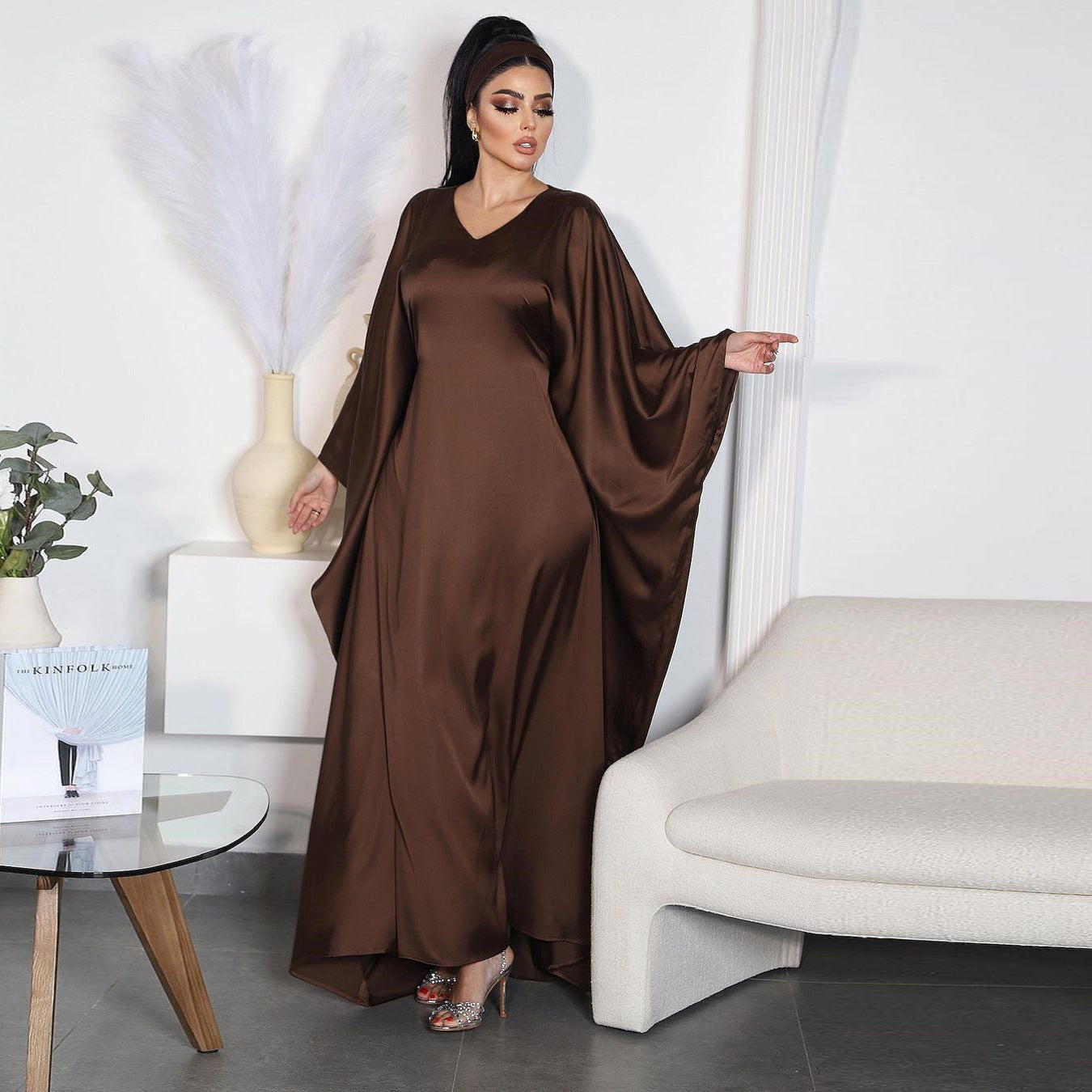 Elegant Muslim Women's Beautiful Coffee Abaya Dress