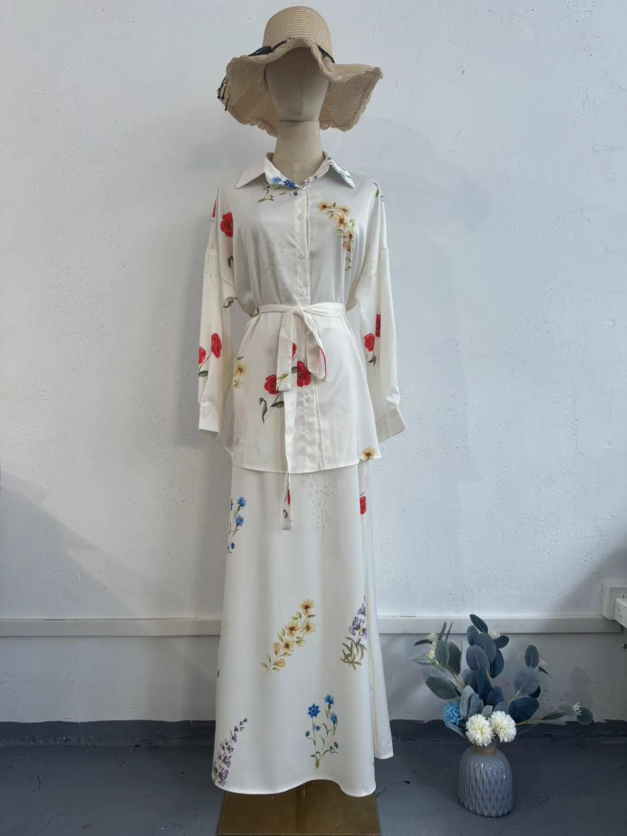 A Two-piece Tie Thin Printed Maxi Dress
